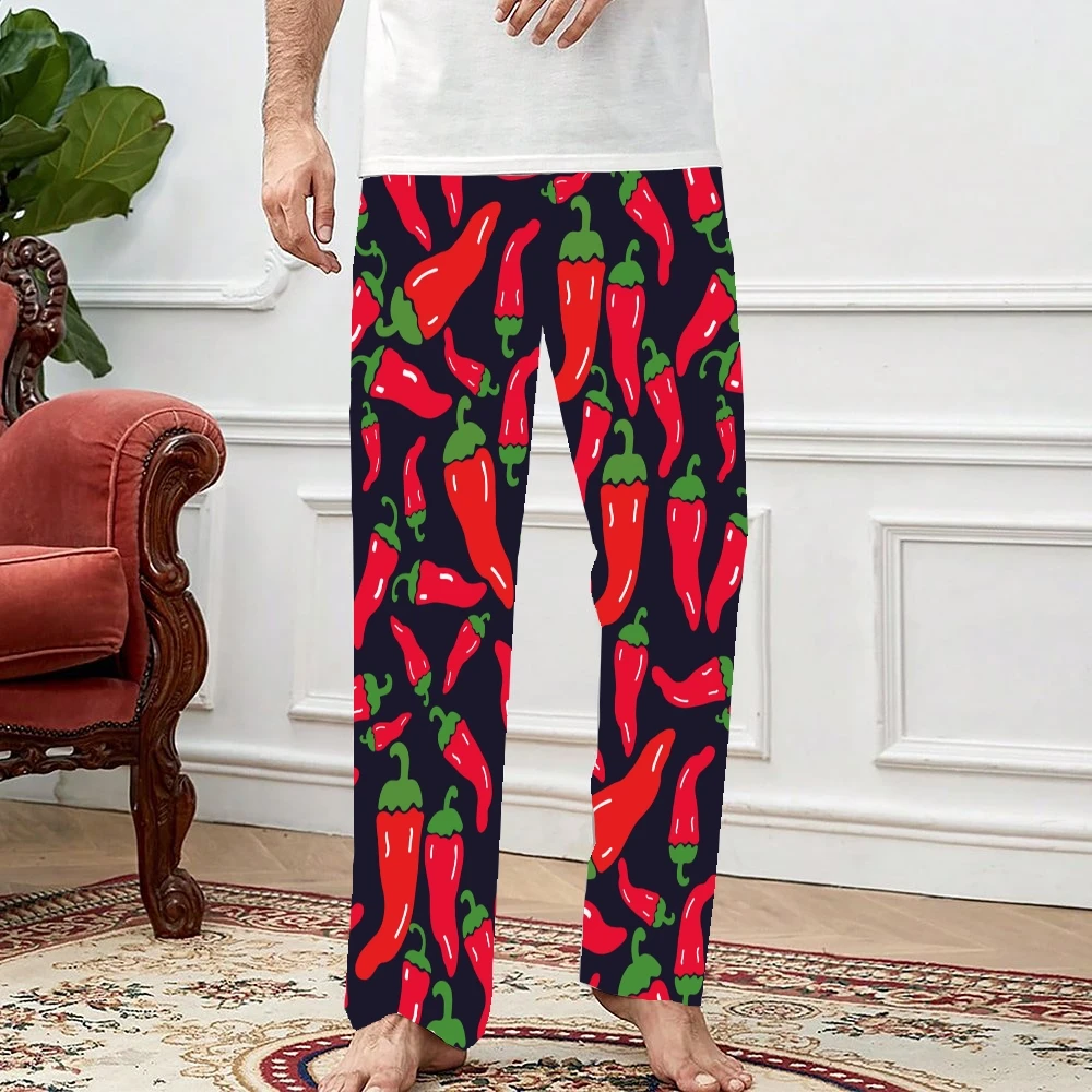 Pantaloni del pigiama con motivo a peperoncino pantaloni da salotto da donna da uomo pantaloni del pigiama da notte Unisex Super morbidi con coulisse tasche