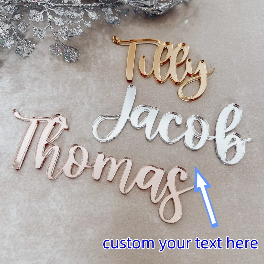 Tarjeta de lugar personalizada: decoración de mesa DIY grabada con láser con nombre de brillo metálico PMMA personalizado para cenas, eventos y regalos elegantes