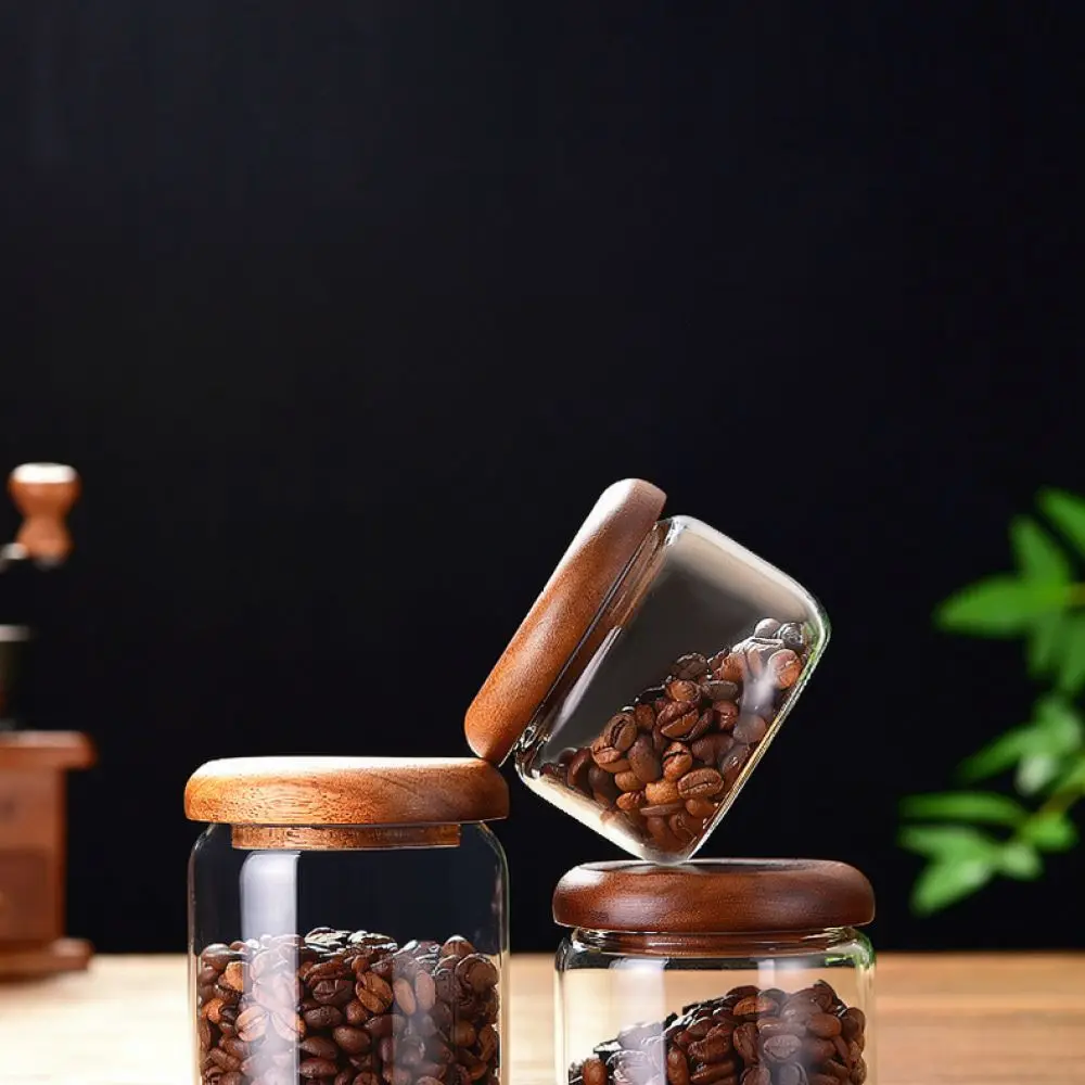 Decorative Glass Jar Acacia Wood Seal Lid Minimalist Transparent Container For Kitchen Pantry Coffee Bean Sugar Tea
