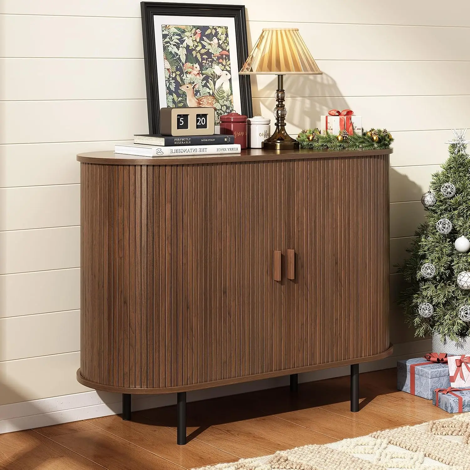 40 Sideboard Buffet Cabinet, Sliding Door/Adjustable Shelf, Walnut | Buffet Sideboard Storage Cabinet Mid-Century, Customized