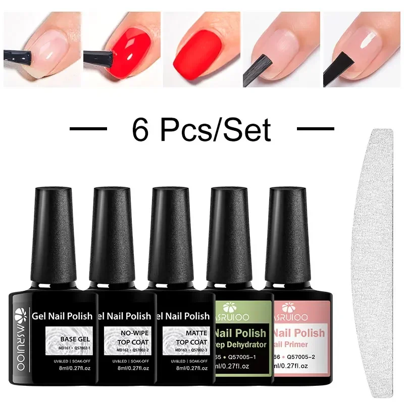 طقم جل أظافر وظيفي مكون من 6 قطع - مجفف أظافر، برايمر، علوي، جل علوي غير لامع وقاعدة، مبرد أظافر لتصميم فن الأظافر بنفسك #1