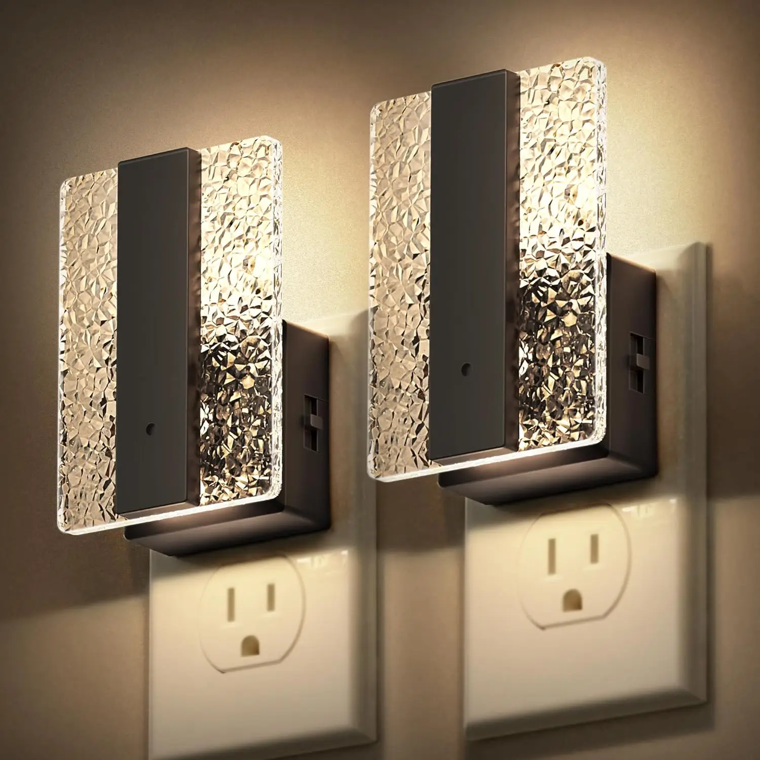 

LED Night Lights Plug Into Wall [2 Packs], Dusk-to-Dawn Sensor, Dimmable, Adjustable Brightness for Bathroom, Hallway, Bedroom