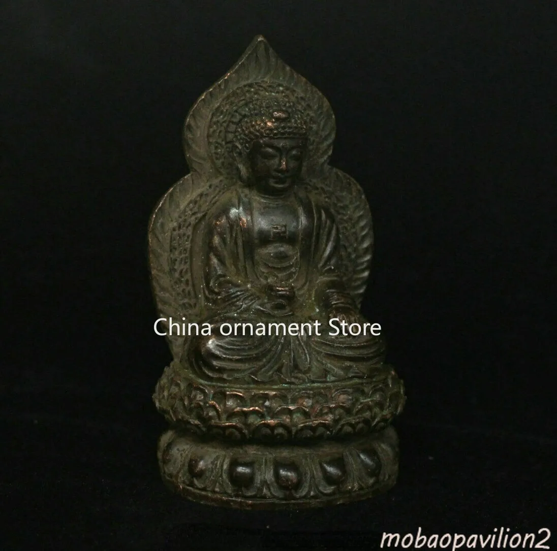 3.5 Inch Old Buddhism Bronze Copper Seat Louts Shakyamuni Amitabha Buddha Statue