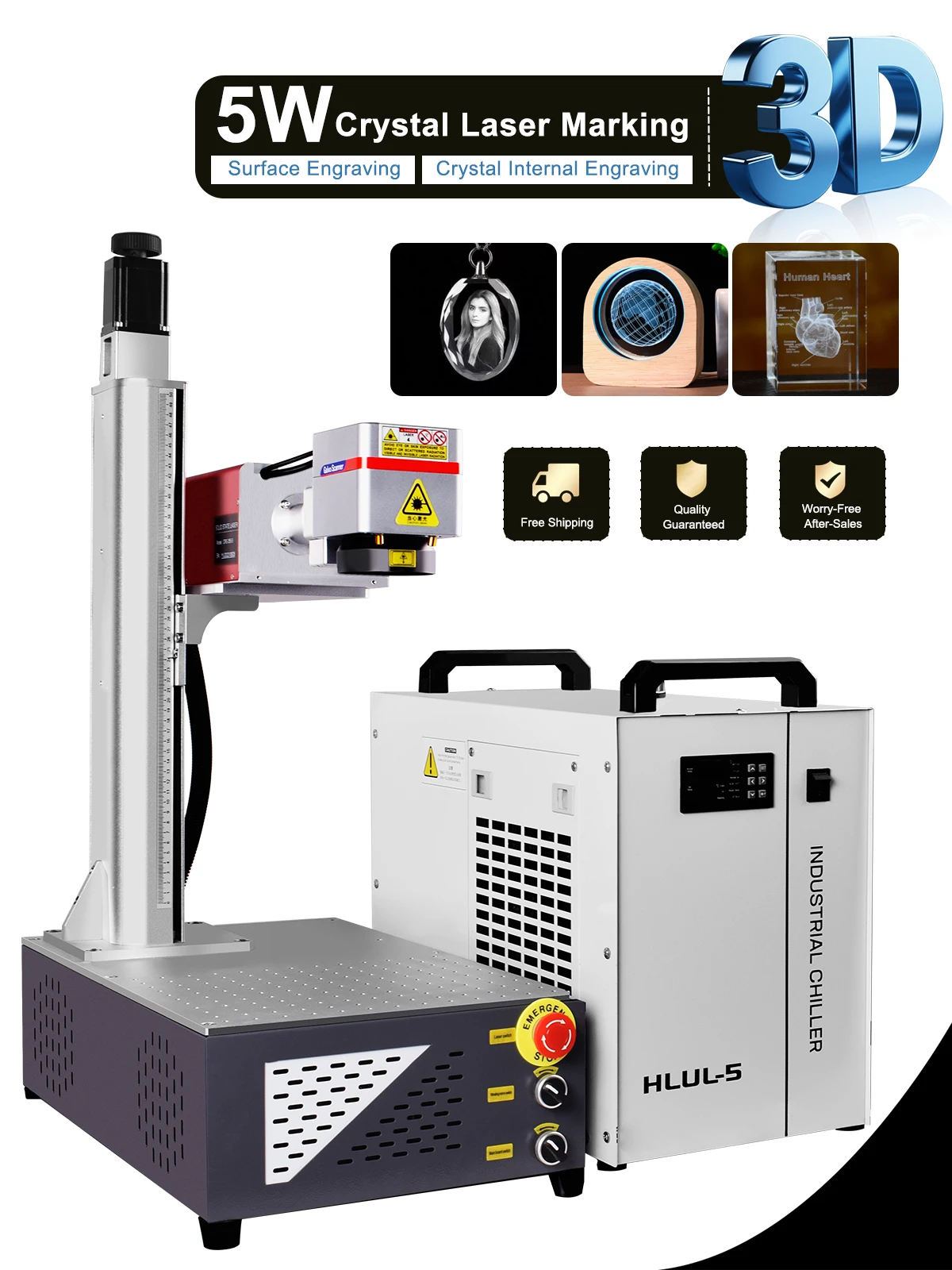 3D-Kristall-UV-Innenlaser-Markiermaschine 3D-Glas-Innengravur für Metall, Kunststoff, Holz mit Wasserkühlung CRS 5W UV-Laser