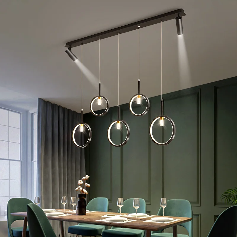 Modern Led Pendant Lamp With Ceiling Spotlight For Living Room Chandelier Kitchen Island Lustre Decoration Metal Hanging Light