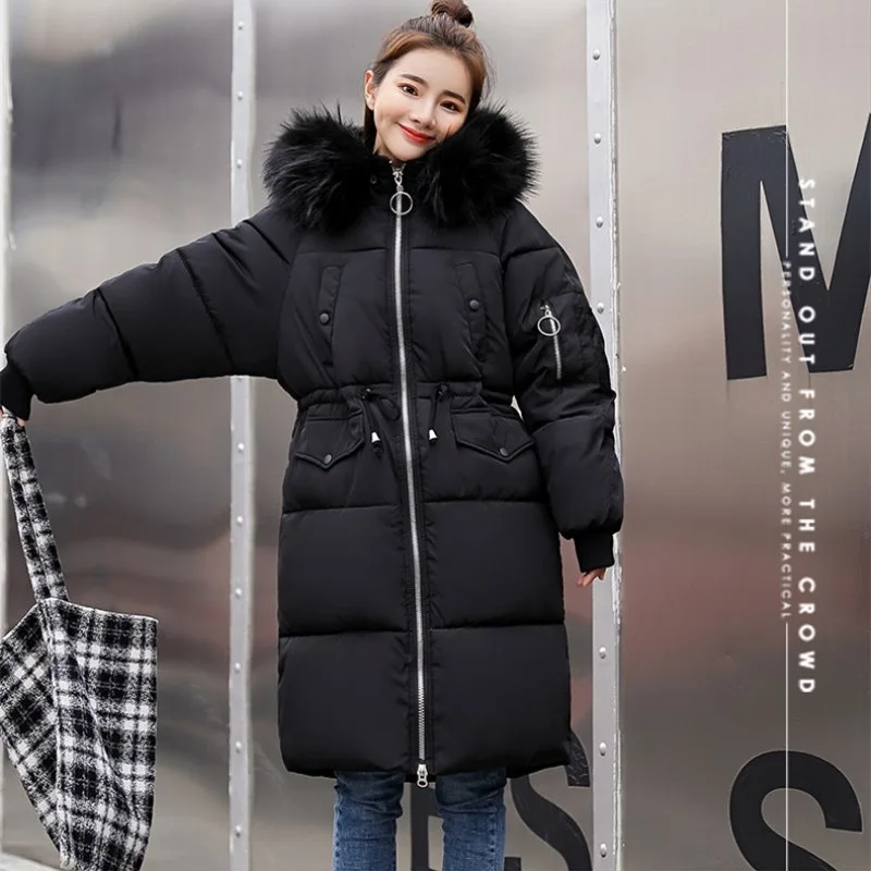 Down Cotton Jacket Women 2025 Large-necked mid-length Bread Coat Fur Collar Winter New Thickened women's Cotton Coat Clothing