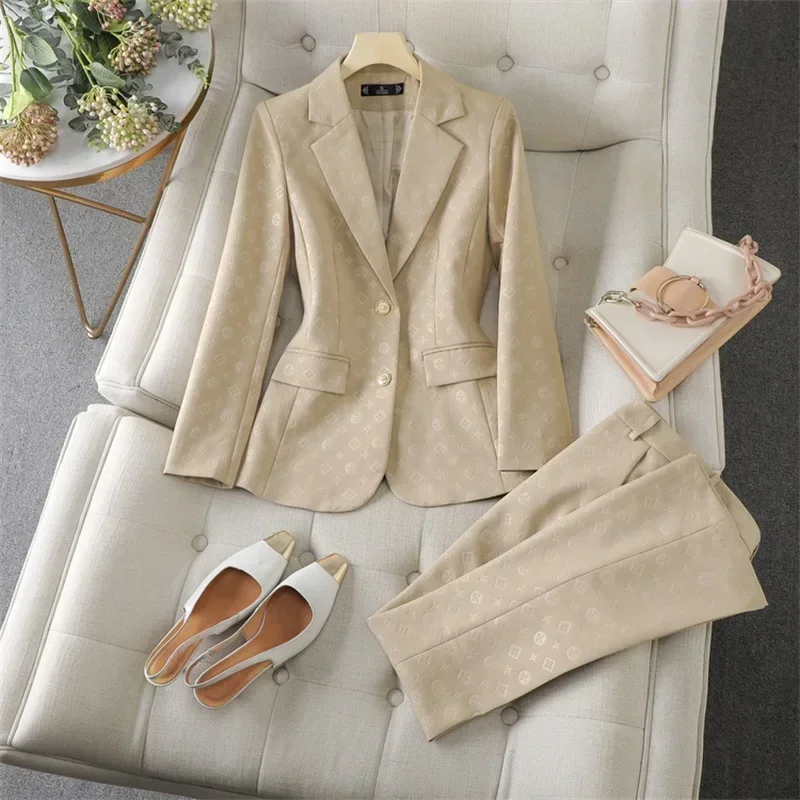 Ensemble blazer et pantalon rose imbibé pour femme, veste élégante, manteau formel, vêtements de travail, bureau, dame, fille, printemps, FjFemale, 2 pièces