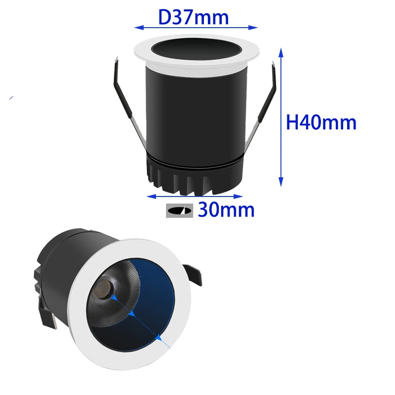 Imagem -03 - Mini Dimmable Anti-glare Led Downlight Lâmpada de Cozinha Lâmpada de Teto Cob Incorporado Holofote de Cozinha 3w 12v 24v Ac110240v 3000k