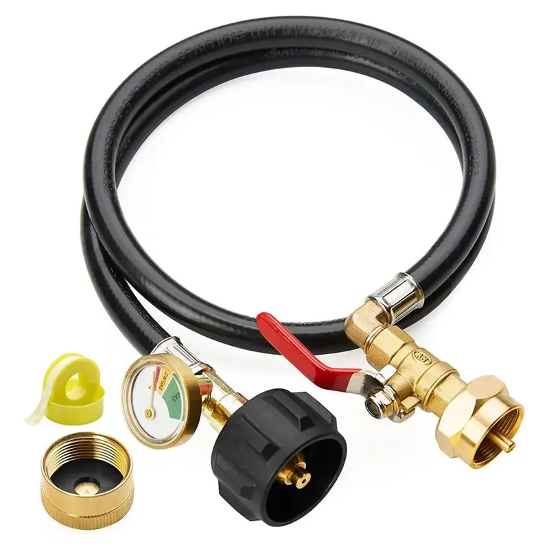 

【FLASH-SALE!】Extended Propane Refill Hose With 3FT QCC Propane Refill Adapter Hose, Gauge And On/Off Control Valve, Filled With