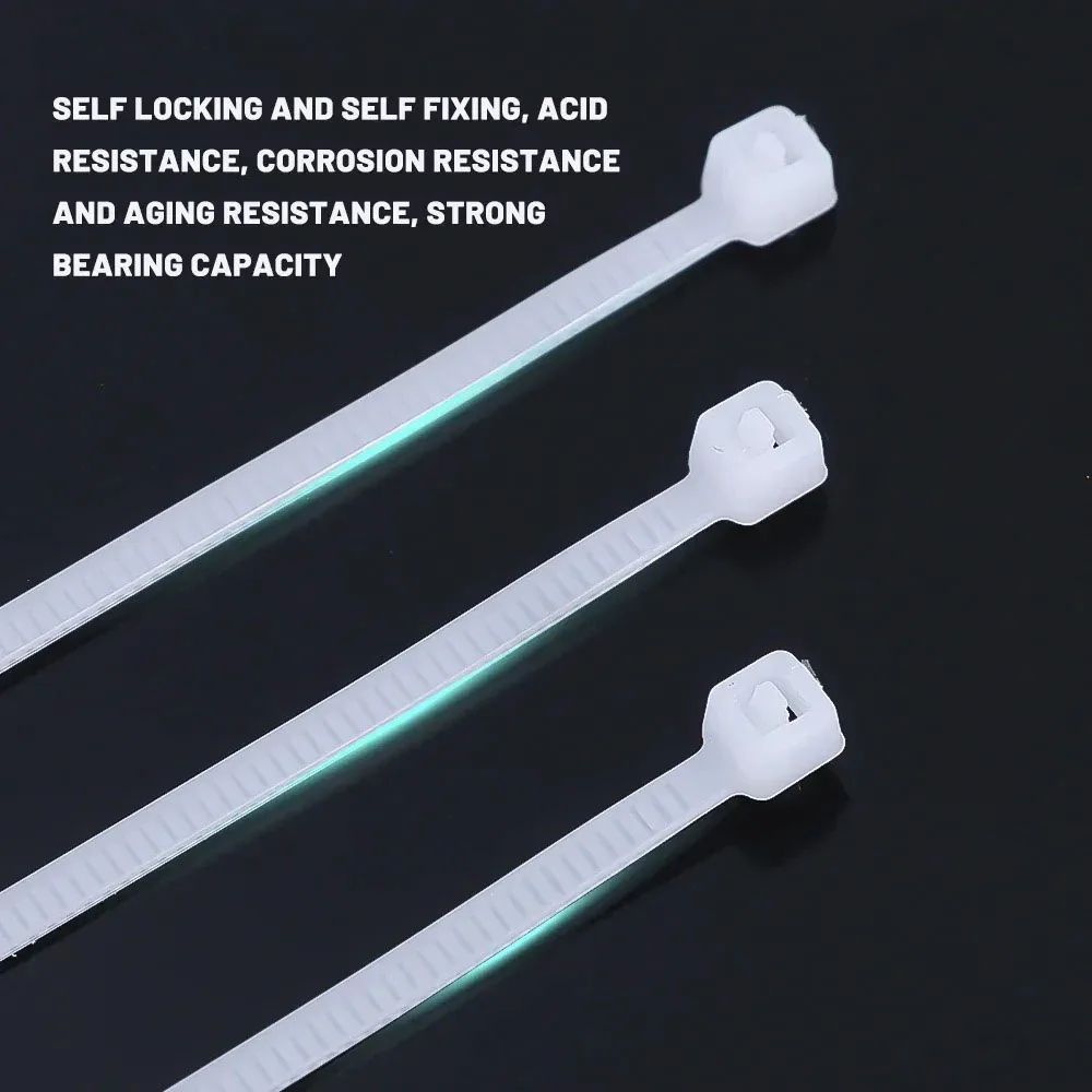 100/200/300/500/1000Pcs Self-locking White Black Plastic Nylon cable Zip Ties Fastening Ring Nylon Clamp strap with lock
