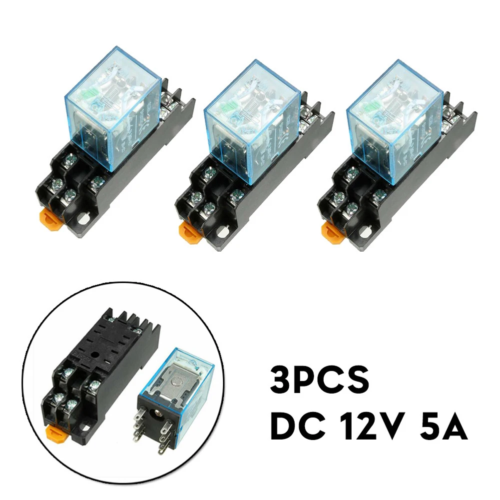 3pcs 12V 24V DC 220V/230V AC 10A Coil Power Relay LY2NJ DPDT 8PIN Coil Power Relay With Socket Electromagnetic Relay Module