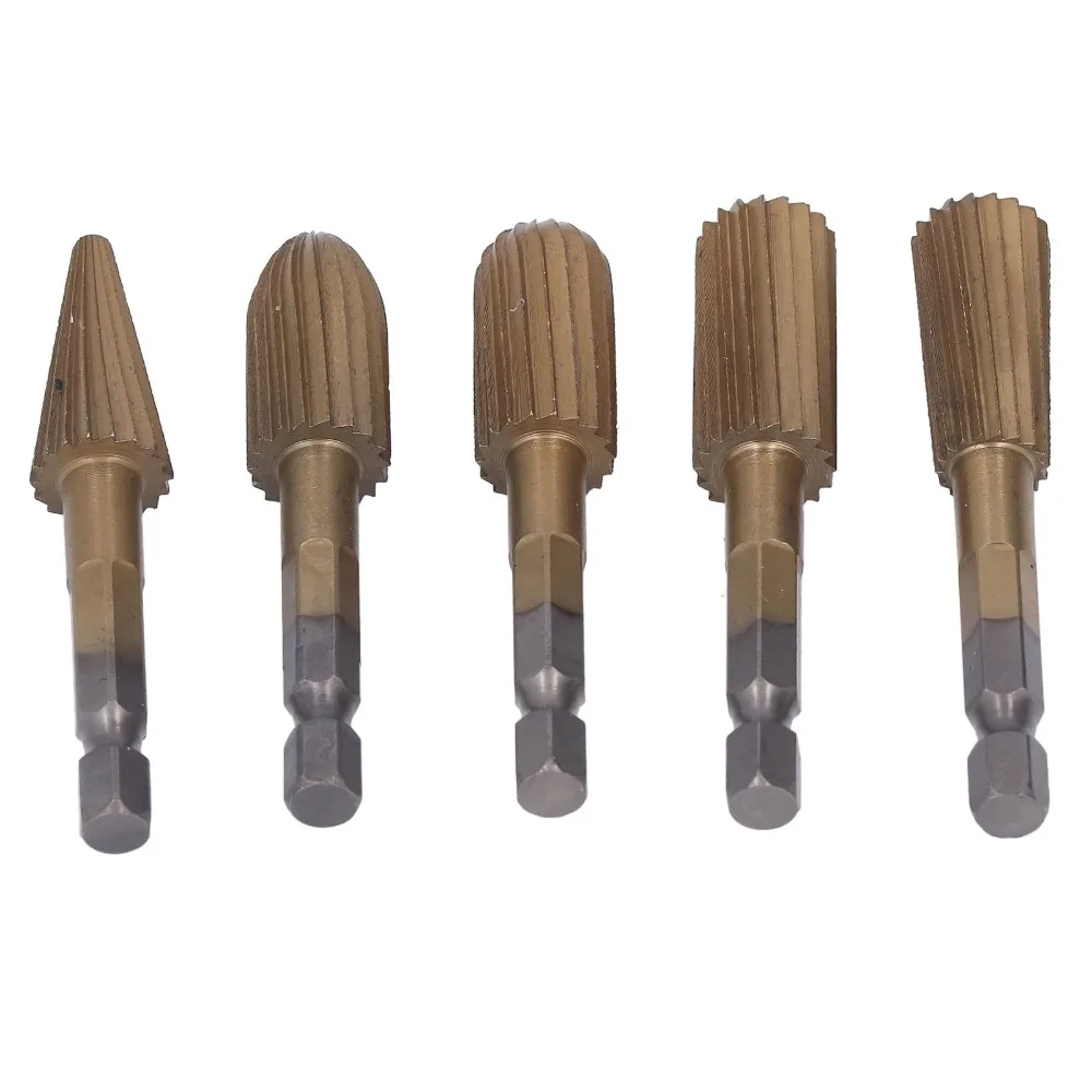 

5 шт., набор вращающихся напильников с шестигранным хвостовиком, режущие заусенцы из высокоскоростной стали с двойным вырезом, набор борфрез с хвостовиком 1/4 дюйма
