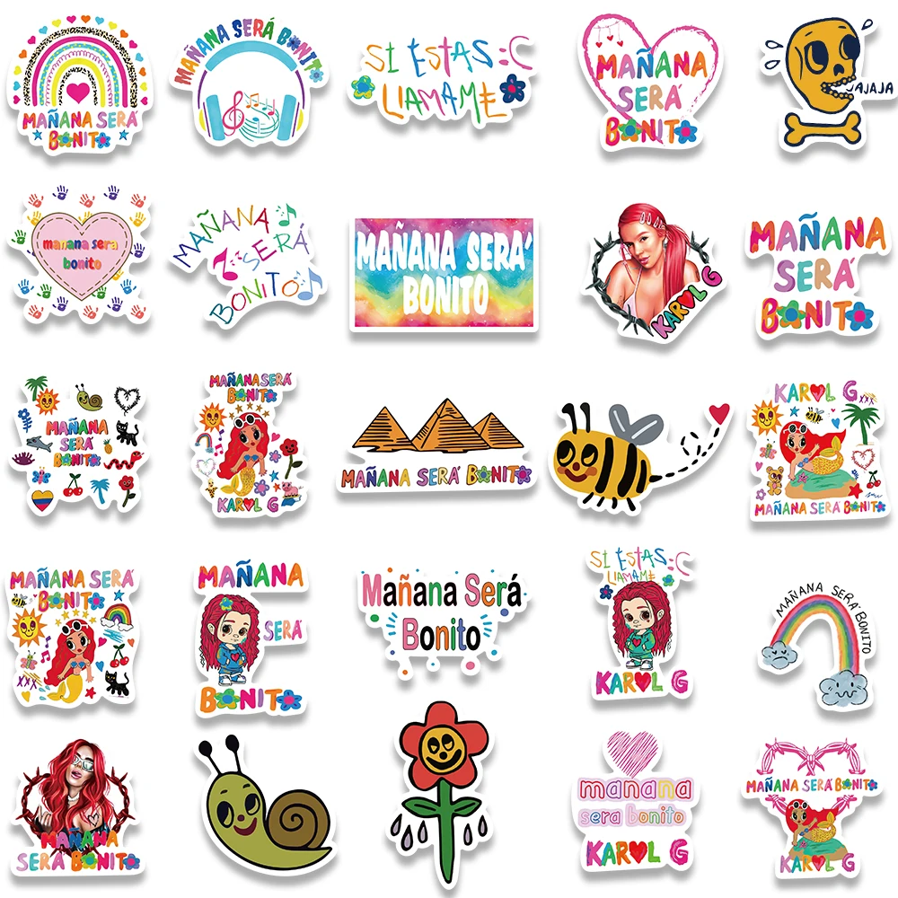 52pcs Manana Sera Bonito Singer Stickers Aesthetic Decals Laptop Luggage Guitar Skateboard Fridge Notebook Graffiti Sticker