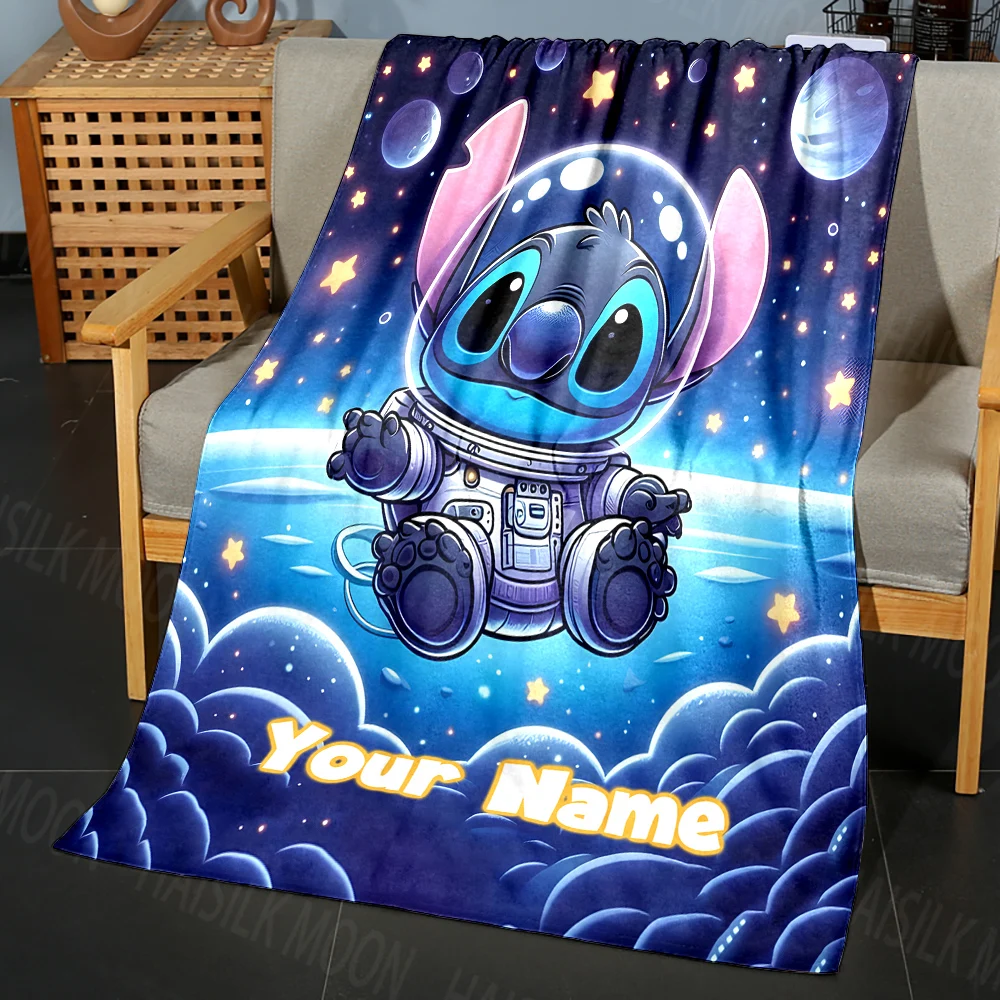 Disney Stitch Cartoon Printed Blanket Can Be Custom with Name, Soft and Warm, Suitable for Home, Office, Camping Car Holidy Gift