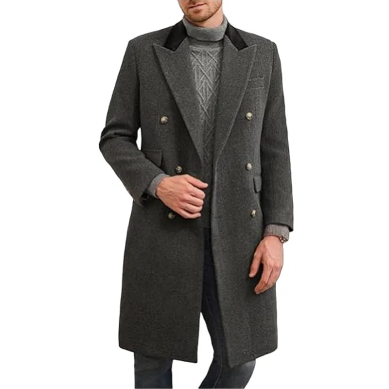 Fashion men's wearHigh-End Men's Solid Color plus Size Mid-Length Woolen Trench Coat European Casual Coat