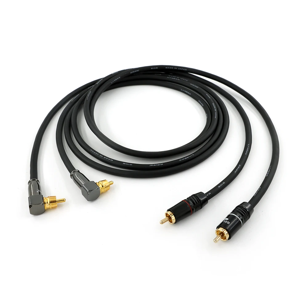 High Purity Copper Interconnect RCA Audio Cable with Degree Right Angle Gold RCA plug Hifi RCA cable Audio wire