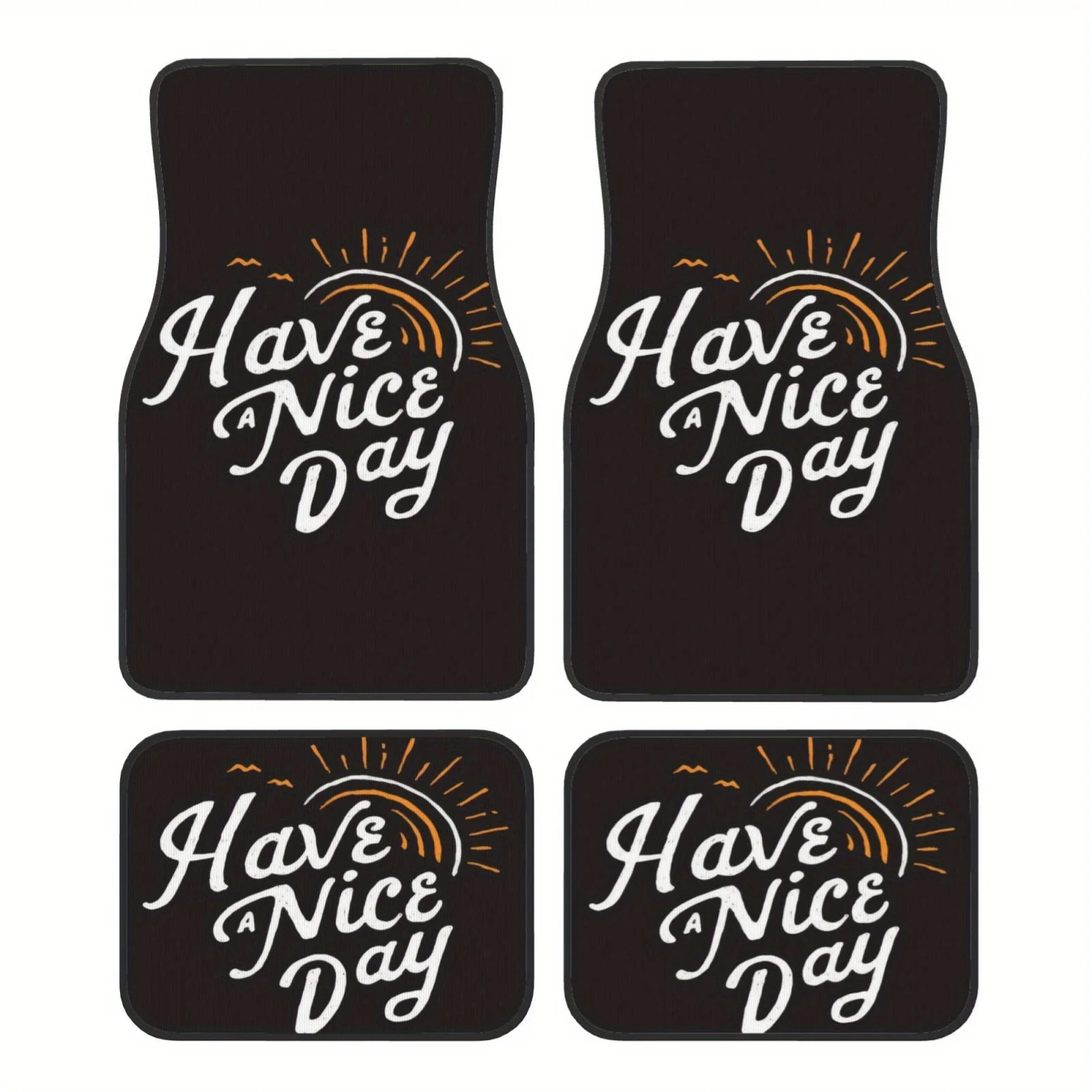 --Comfortable Crystal Velvet Car Floor Mats-Four-Piece Set HAVE NICE DAY Pattern Print Double-Layer Composite Technology Comfort