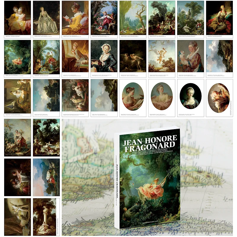 

﻿ 30PCS Jean Honore Fragon Art Postcard Set - French Classic Oil Painting Greeting Cards Rococo Style Masterpiece Prints