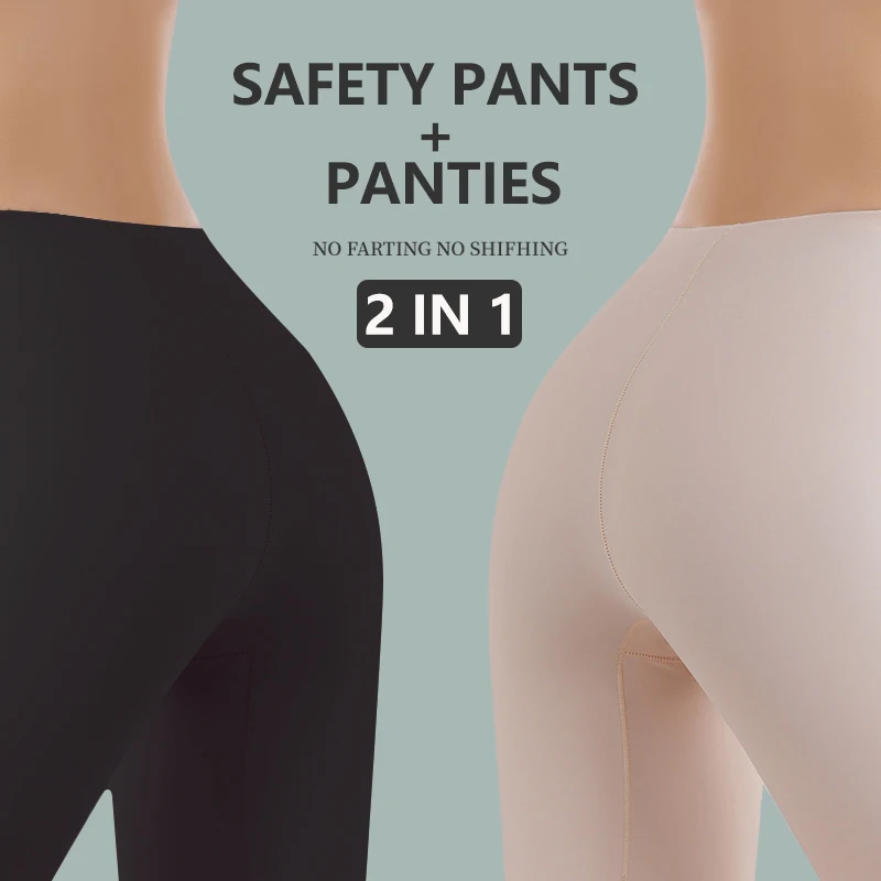 Flarixa 2 in 1 High Waist Seamless Ice Silk Safety Pants Women' Panties Wave Breathable Short Under Skirt Tights Women Underwear