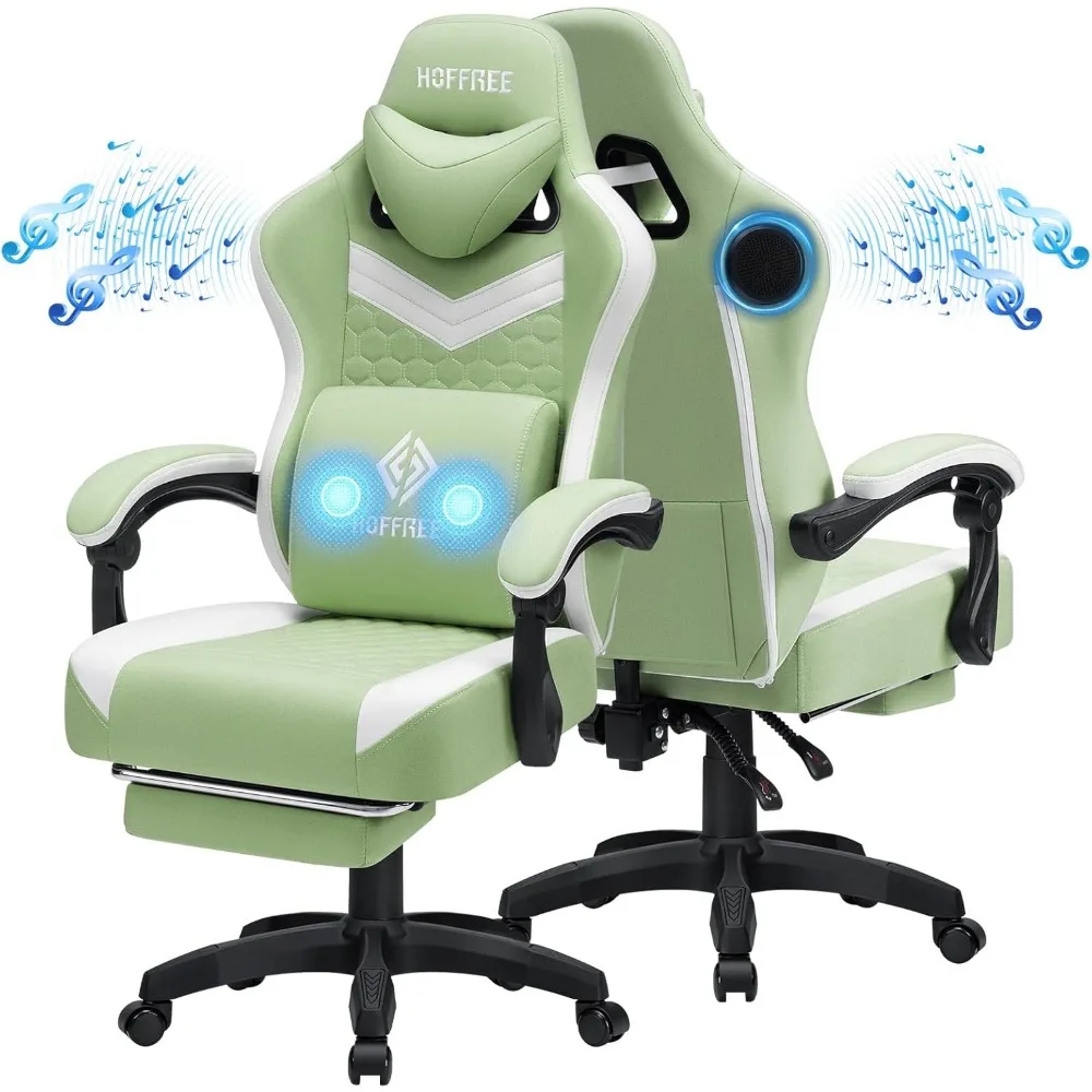 

Gaming Chair Computer Chair Fabric with Speakers Massage Game Chair with Footrest Bluetooth Ergonomic Gamer Chairs with