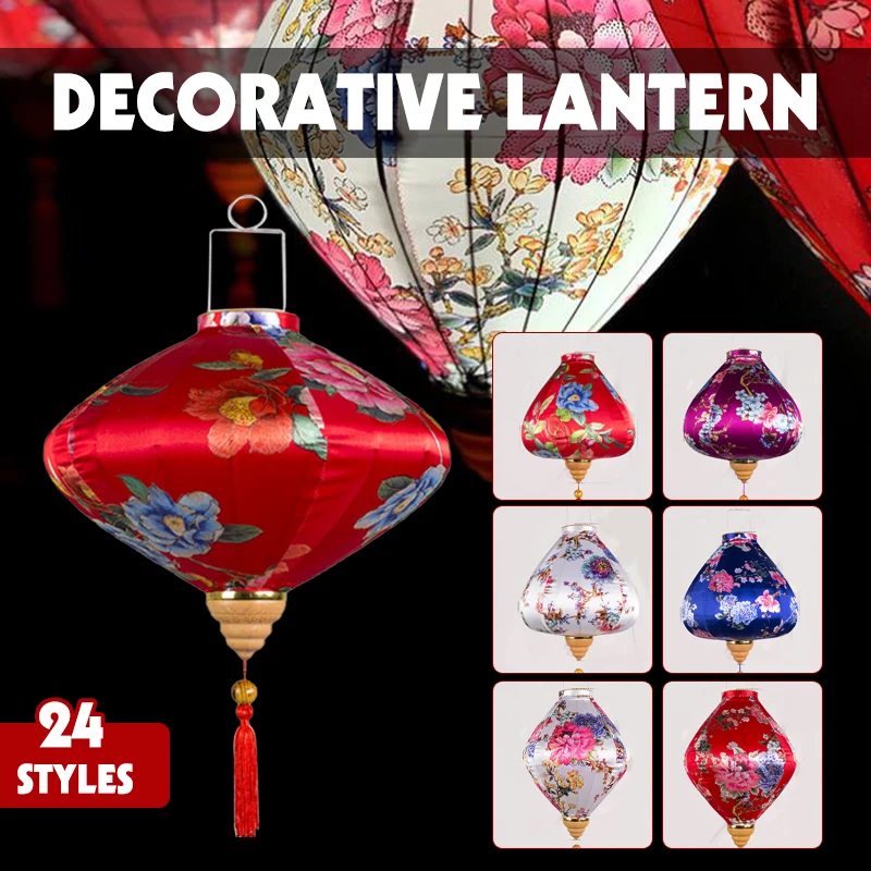 Linternas de seda Retro tradicionales chinas de Vietnam de 12 pulgadas, linterna de mediados de otoño con patrón Floral para decoración colgante de Festival de Año Nuevo