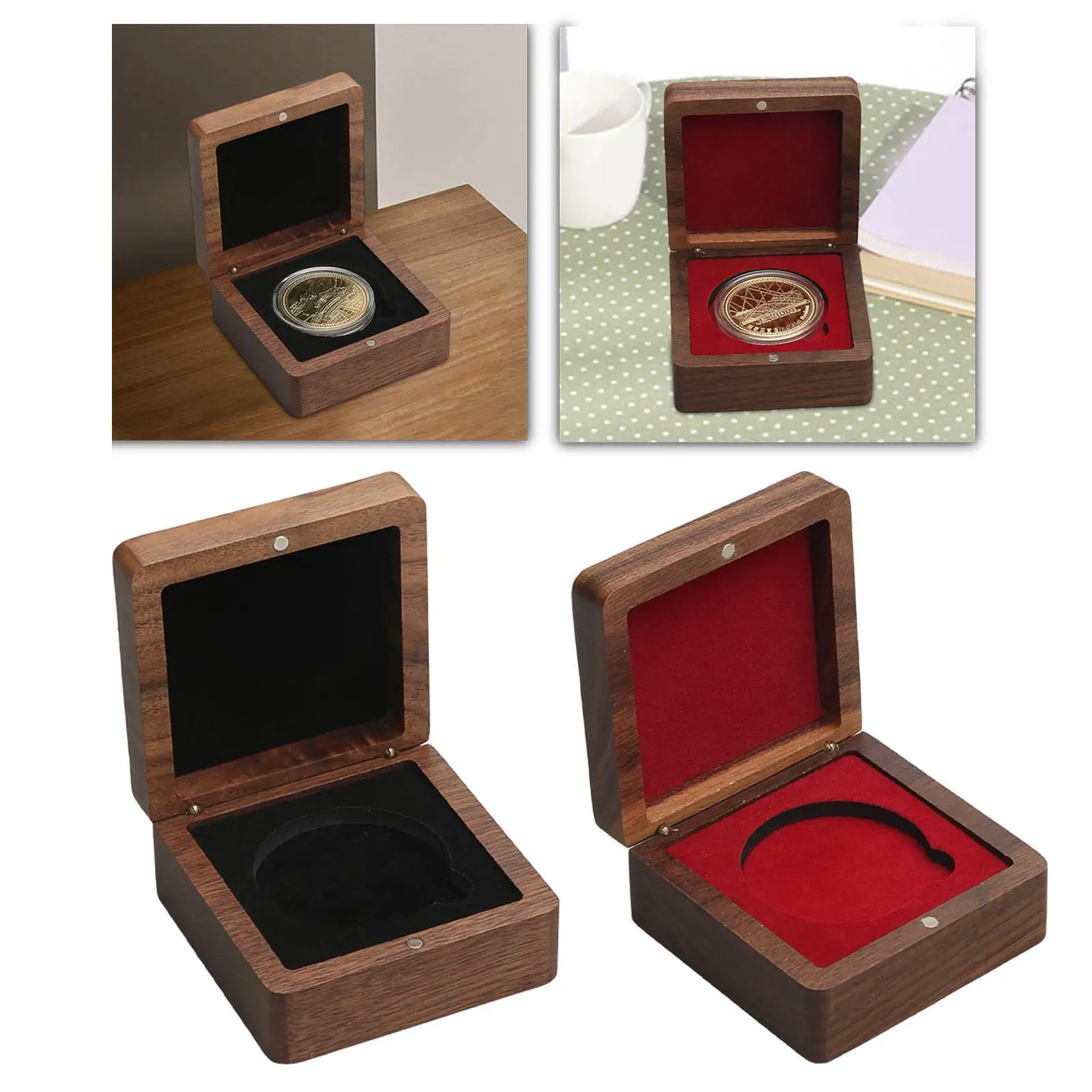

Black Walnut Wood Medal Storage Case Collectible Coin Display Box Organizer for Award Souvenir Gift Packaging