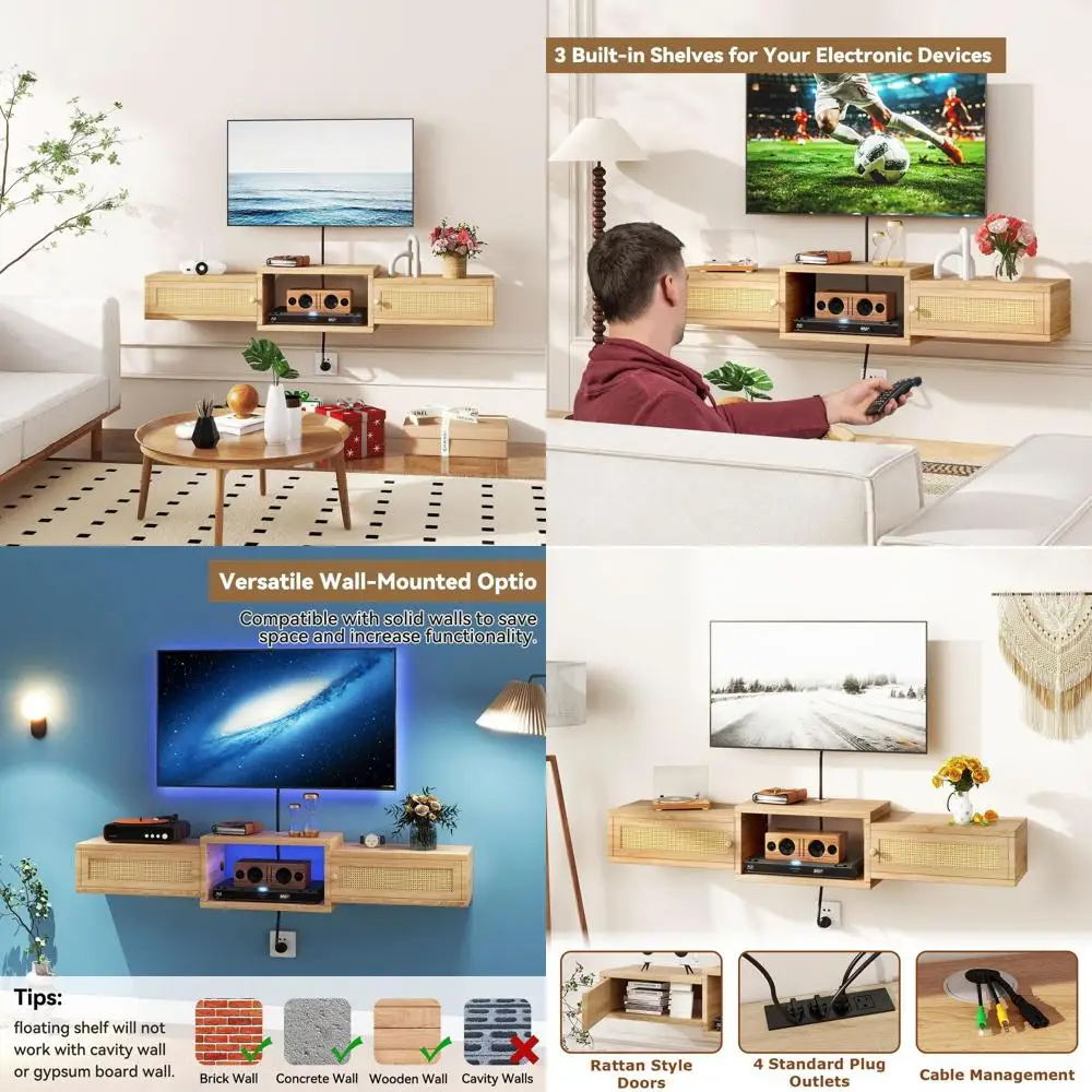 

Floating TV Stand for Wall Mount TVs up to 55, Storage Cabinet for Living Room or Bedroom, Natural Wood Grain Finish