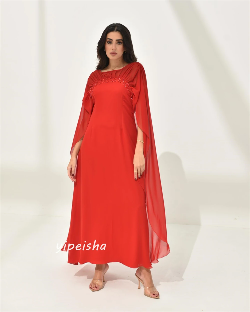 Customized Yipeisha Modern Style Simple Square Collar A-line Beading Ankle-Length Chiffon Bespoke Occasion Dresses Prom