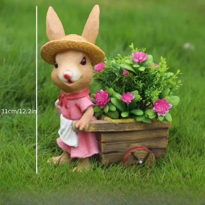 Resin Rabbit Planter Pot Easter Animal Sculpture Outdoor Garden Decor Statue for Yard Patio Lawn Landscape Decoration