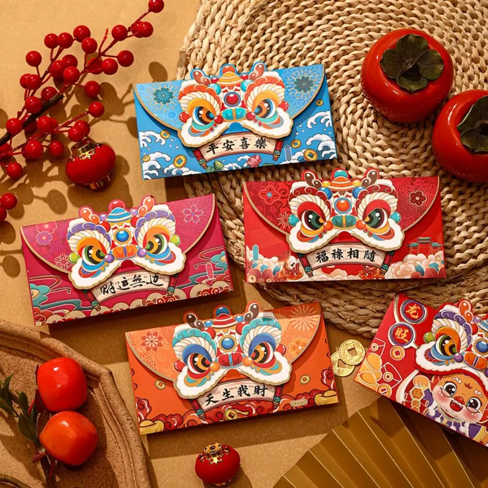 2024 New Year Packet Red Envelope 4Pcs/set Luck Money Bag Best Wishes Blessing Bag Good Luck Dragon Pattern HongBao Party Gifts