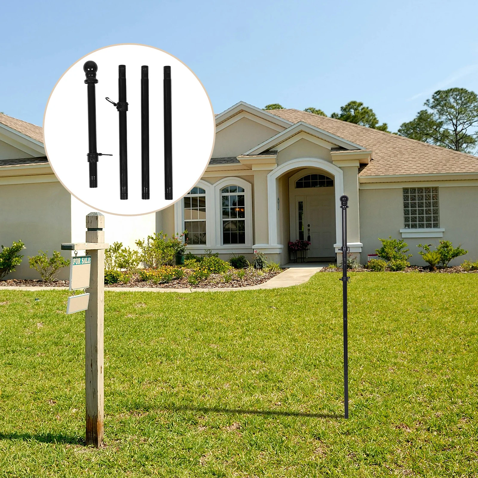 

1Set Sectional Stainless Steel Flagpole Black Heavy Duty Outdoor Yard Porch Garden Flag Holder Garden Flag Pole Stand