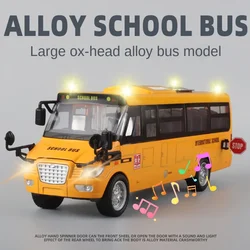 New School Bus Toy Die Cast Vehicles Yellow Large Alloy Pull Back 9'' Play Bus with Sounds and Lights for Kids