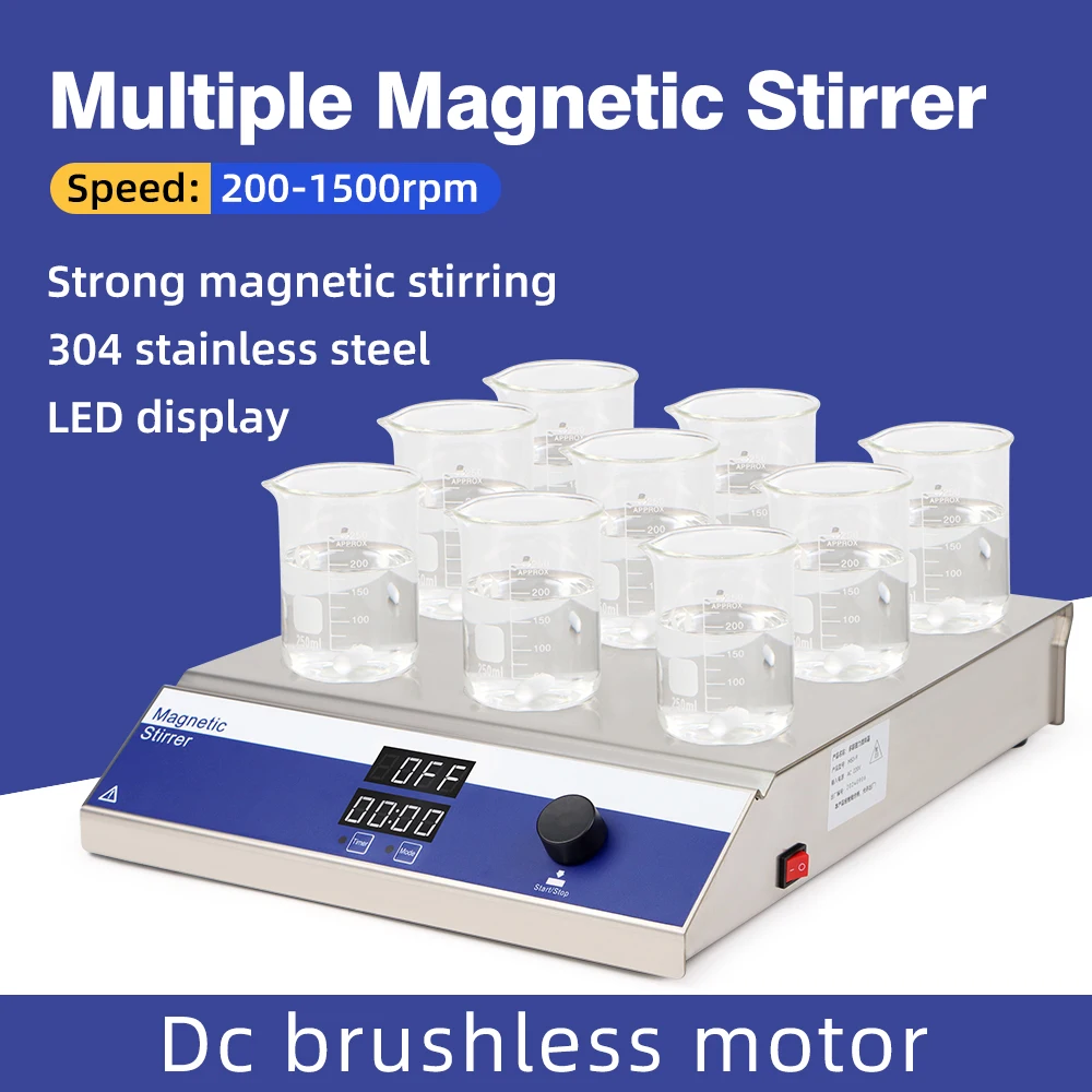 Multi-station Magnetic Stirrer Digital Display Laboratory Stirrer Magnetic Mixer 4/6/9 Position 1500RPM Electromagnetic Stirrer