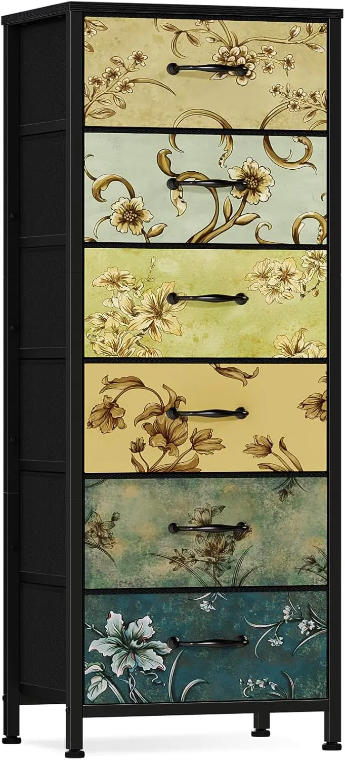 

Tall 6 Drawers Dresser, Vintage Storage Organizer Unit with Fabric Bins for Bedroom, Living Room, Closet, Nusery, Dorm, Entry