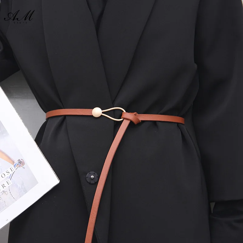 

Thin Knotted Belts for Women Belt Lady Waistband Soft PU Leather Wild Waist Belt Black Coffee Straps Long Dress Coat Accessories