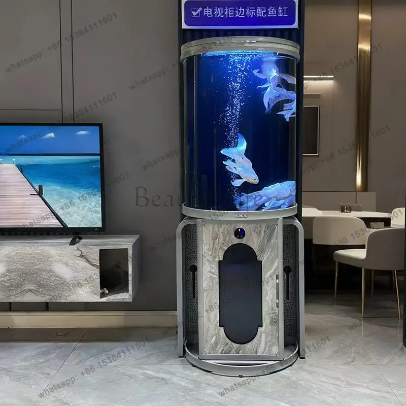 New semi-circular living room fish tank bottom filter water-free floor tank light luxury Lai people water-free
