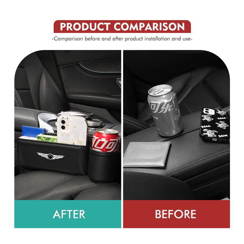 Leather Car Seat Gap Filler Pocket Cup Phone Holdr Storage Box For GENESIS G80 G70 G90 GV80 G60 G90 GV60 G60 X