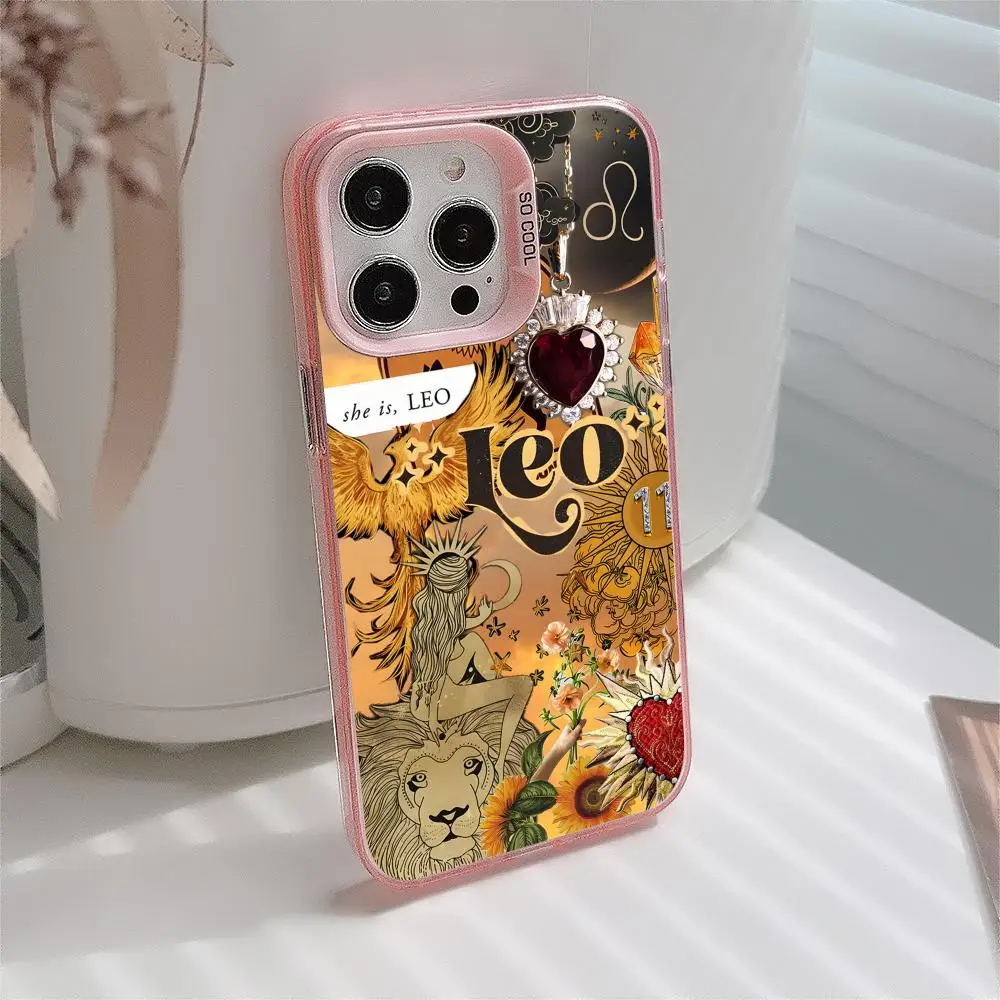 

Чехол для мобильного телефона Zodiac Sign Leo для iPhone 17, 16, 15, 14, 13, 12, 11 X XR XS 8 7 Pro Max Plus, полупрозрачный розовый чехол, роскошный красивый чехол