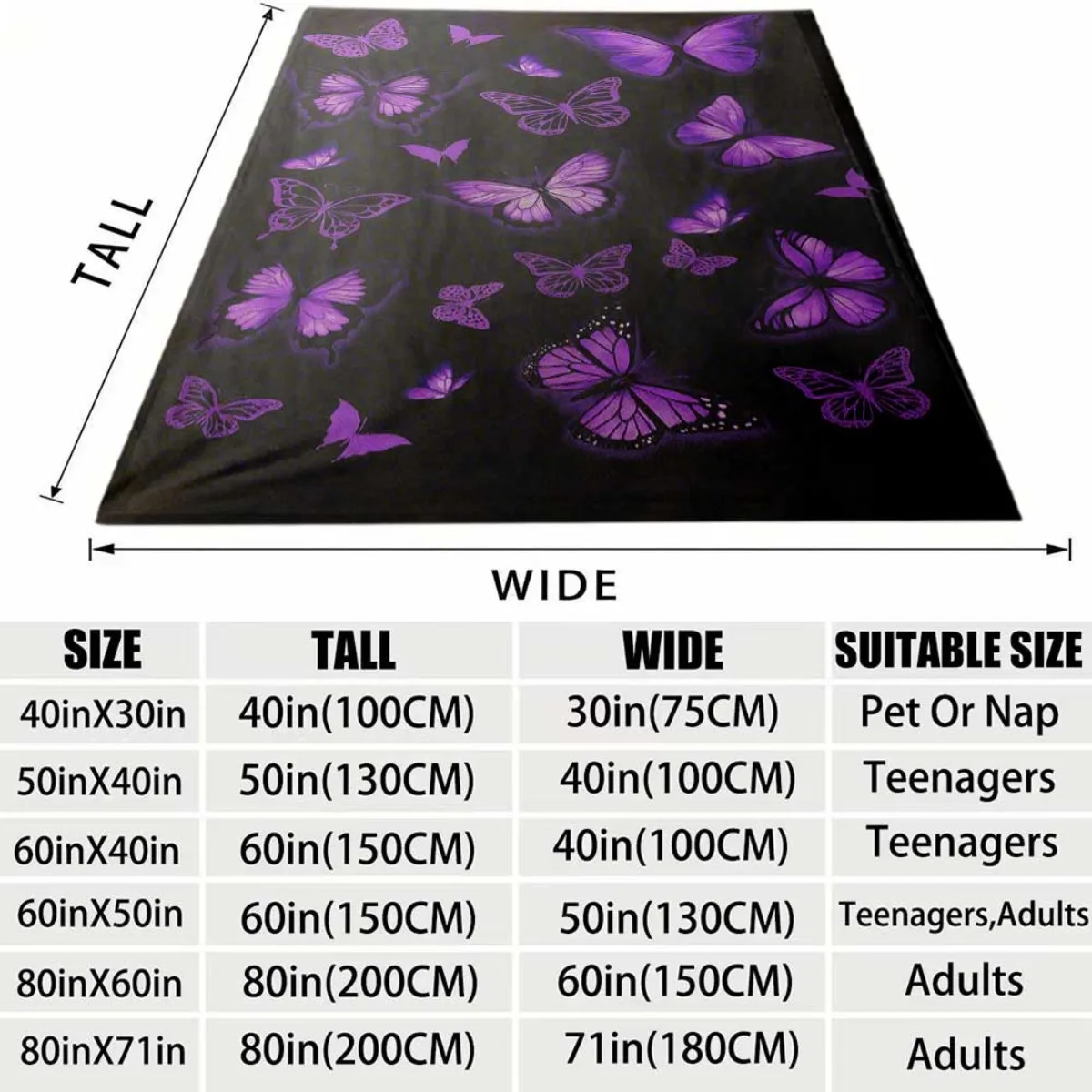 Vibrant Violet Butterflies All Over Print Flannel Blanket Cozy Lightweight Cover For Living Room Couch Travel Household Rest Use