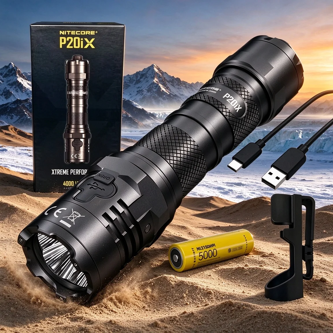 ​ Ultra Bright Powerful Tactical LED Flashlight 4000LMS Rechargeable Torch Light with NL2150HPi Battery for Self-defense Camping