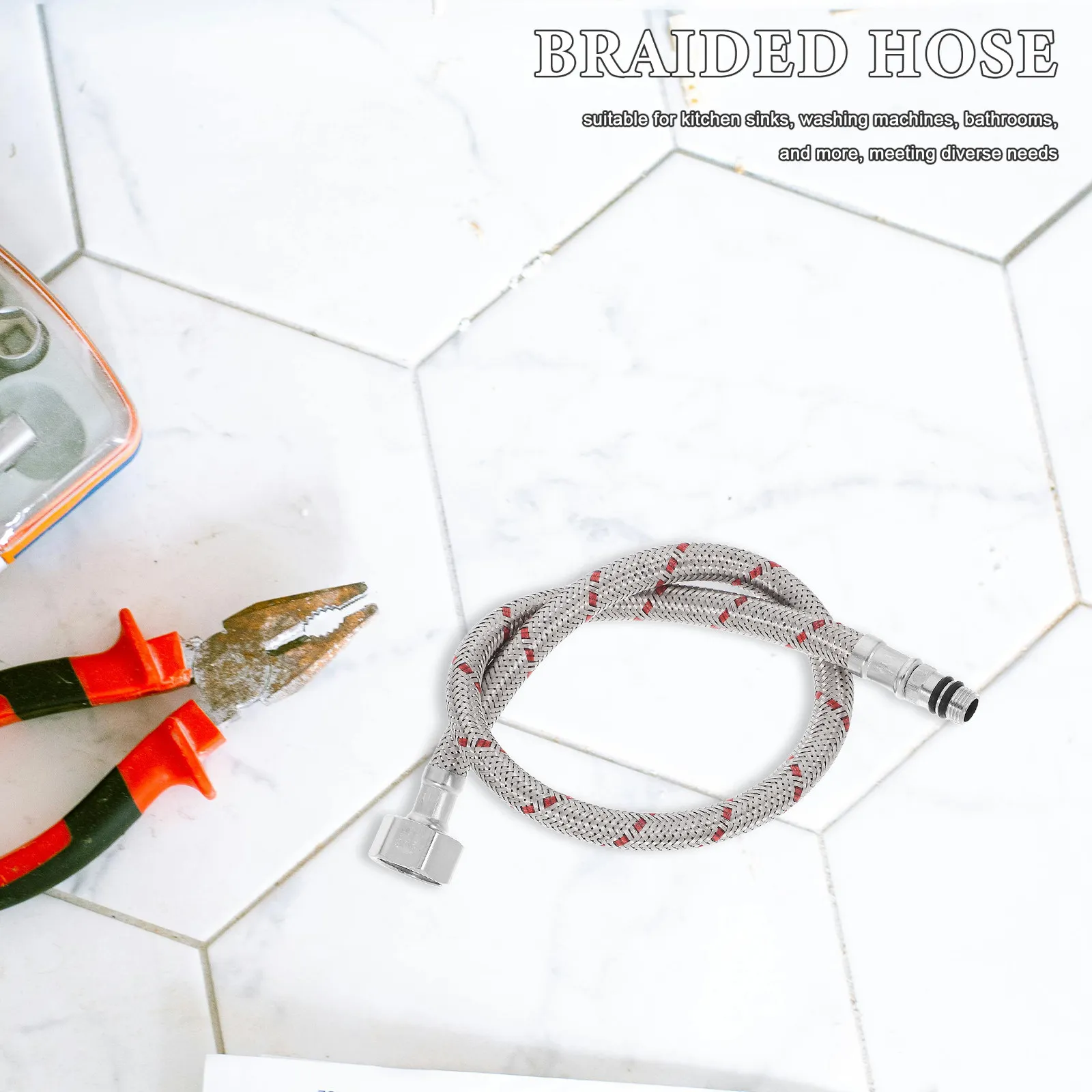 

2 Pcs M10 /2 Faucet Hose Kitchen Bathroom Sink Supply Lines Stainless Steel Braided Hose Flexible Rotatable Double Seal Water