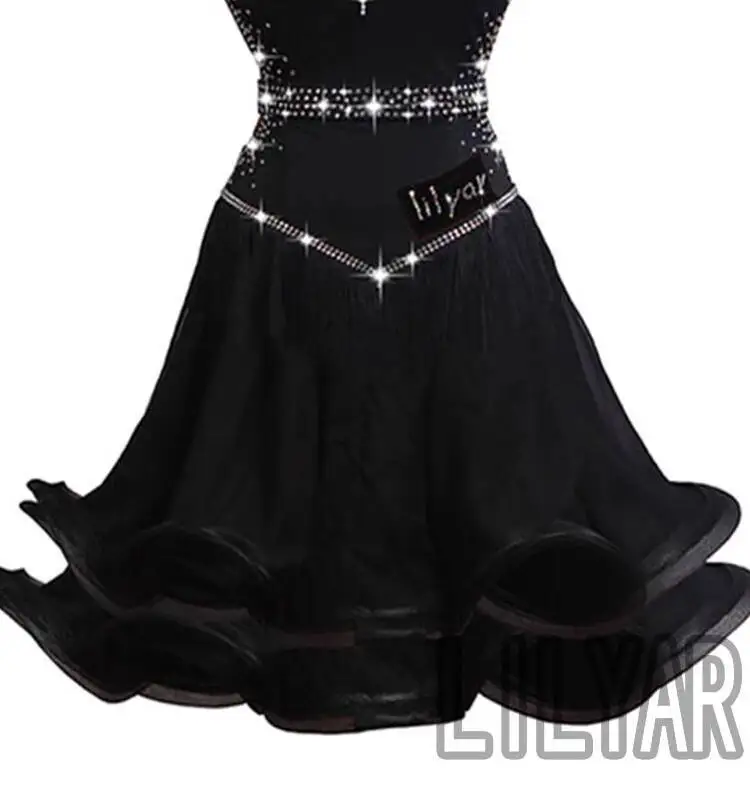 ใหม่ชุดแข่งขันเต้นรำลาตินมาตรฐานชุดแข่งขันมาตรฐานแห่งชาติสีดำสไตล์จีนคอเซ็กซี่ปิดไหล่