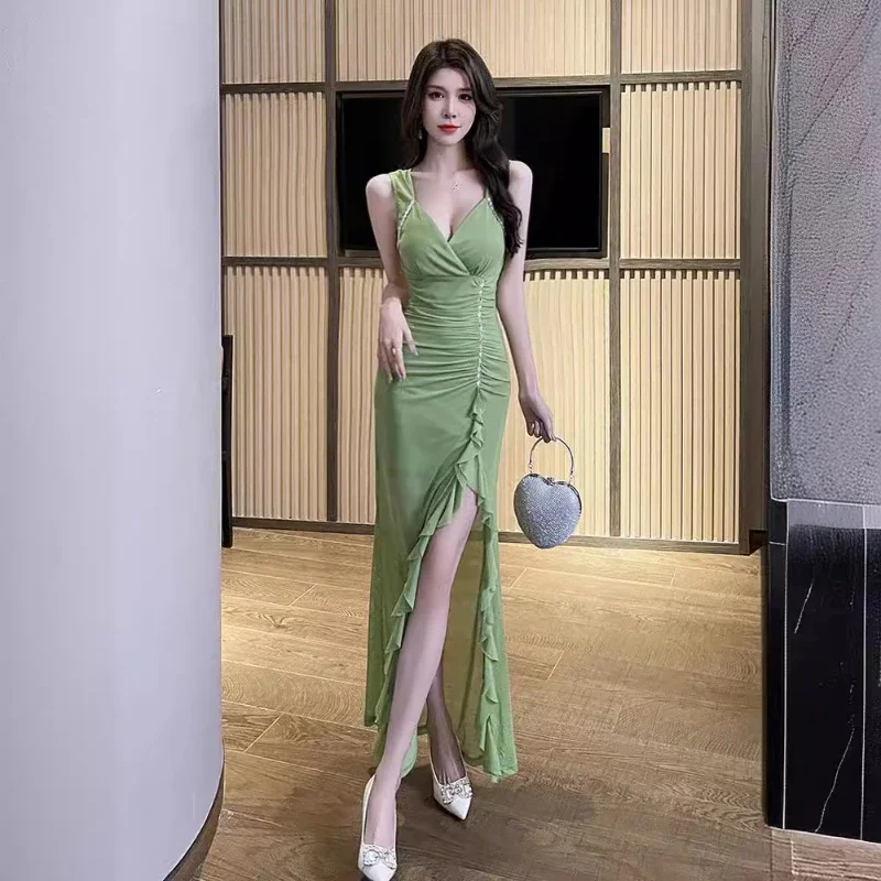 Summer Black Dress Women's Sexy Foot Bath Foot Massage Spa Technician Work Clothes Backless Long Skirt Elegant Women's Dress