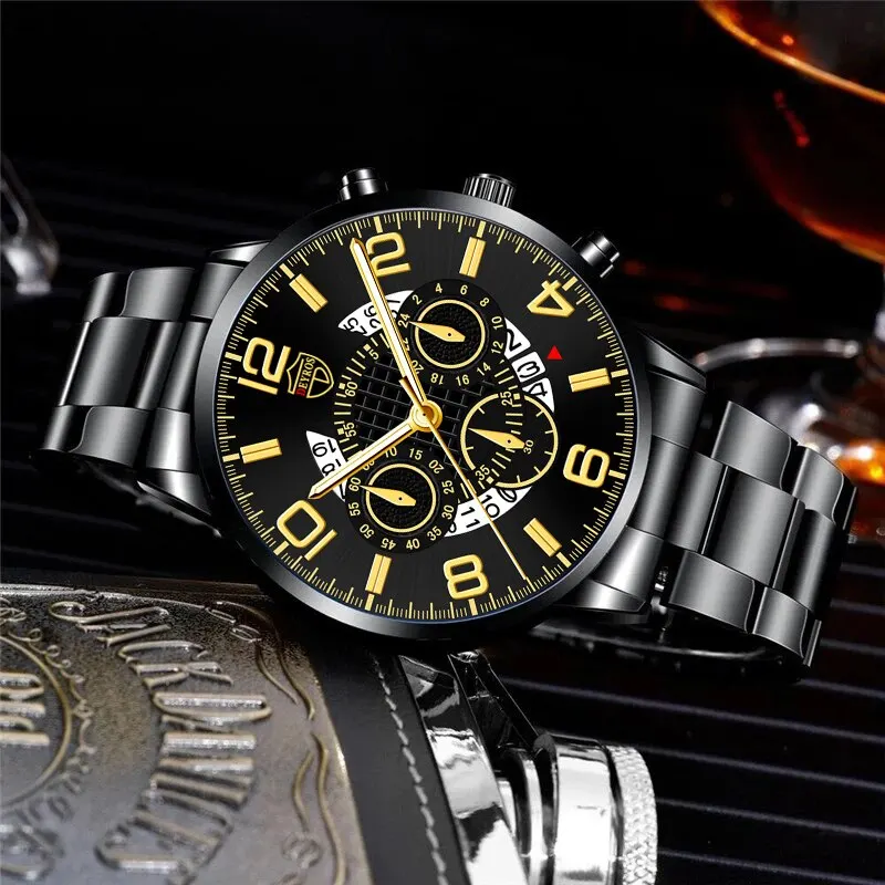 2PCS Fashion Mens Bracelet Watches Set Luxury Men Sports Silver Stainless Steel Quartz Watch Man Business Casual Wrist Watch