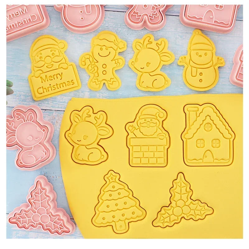 Juego de cortadores de galletas de Navidad, cortadores de galletas 3d para hornear, prensa artesanal, sellos para galletas, molde, árbol de Navidad, muñeco de nieve, Papá Noel, copo de nieve