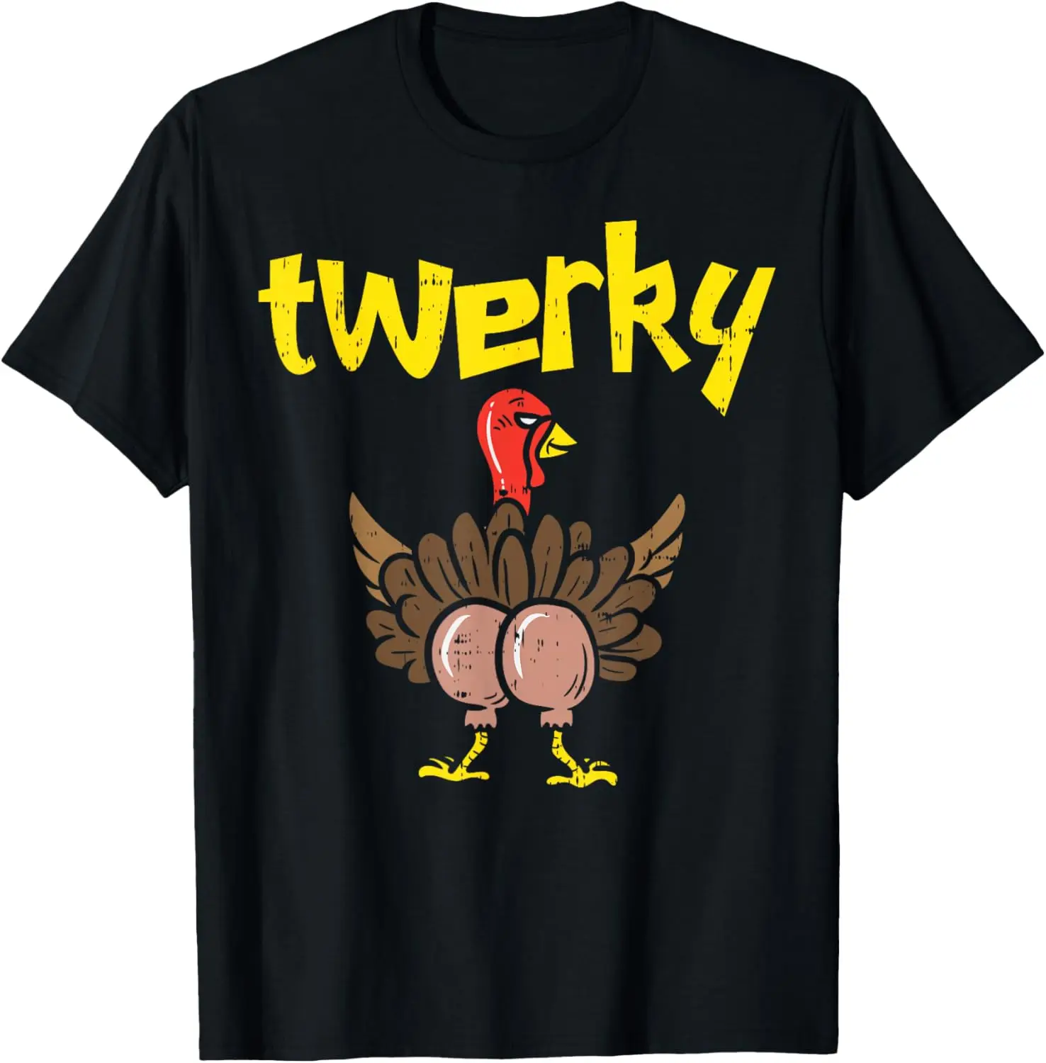 Twerky Turkey Butt Funny Thanksgiving Twerk Dance Pun T-Shirt 100% Cotton Trendy Y2K Short-Sleeve Tee – Soft, Quick-Drying, &