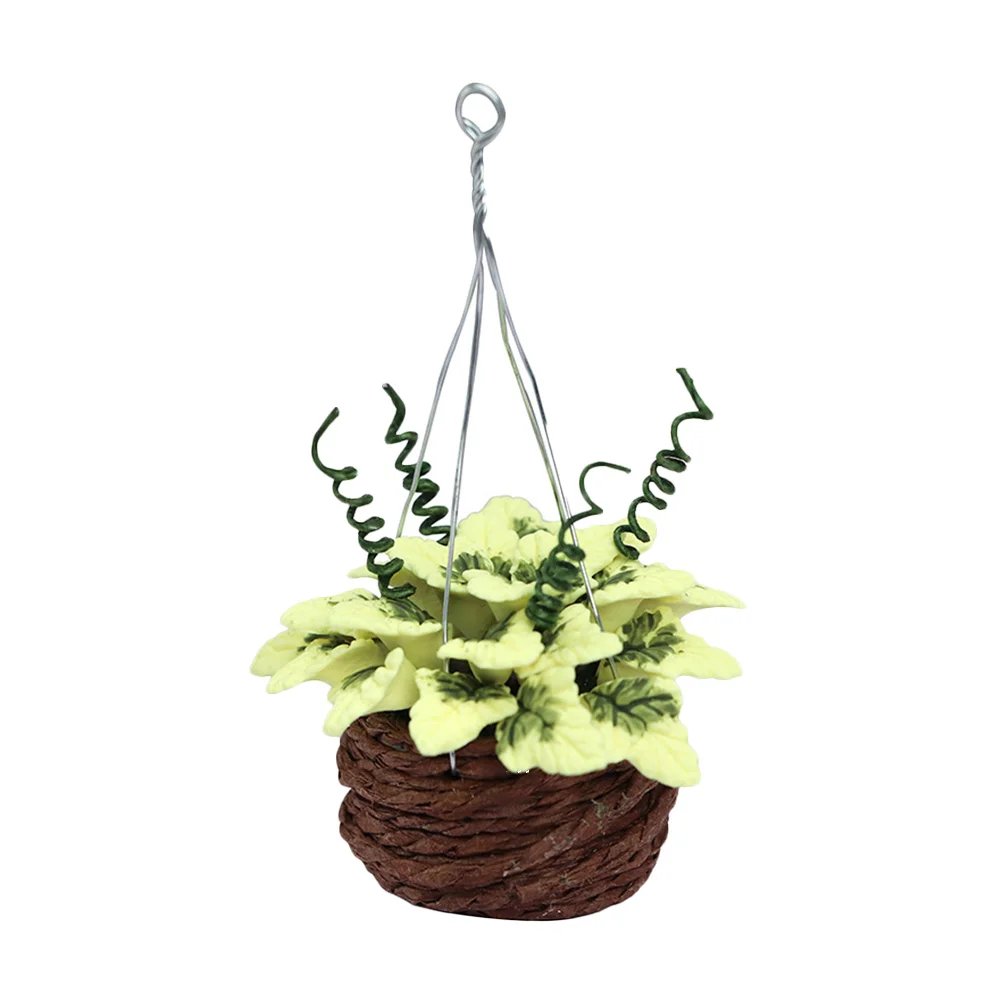 

Delicate Resin Mini House Hanging Flower Basket Ornament Realistic Simulation Plant Decoration Desktop Playhouse Garden
