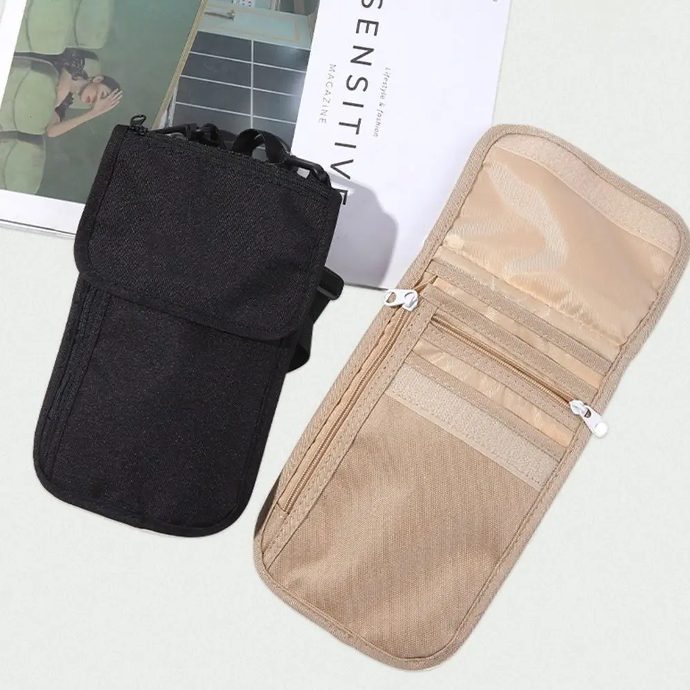 

Durable Khaiki Black Hanging Passport Bag Waterproof Protection Card Storage Bag Multi-function Nylon Ticket Holder Normal