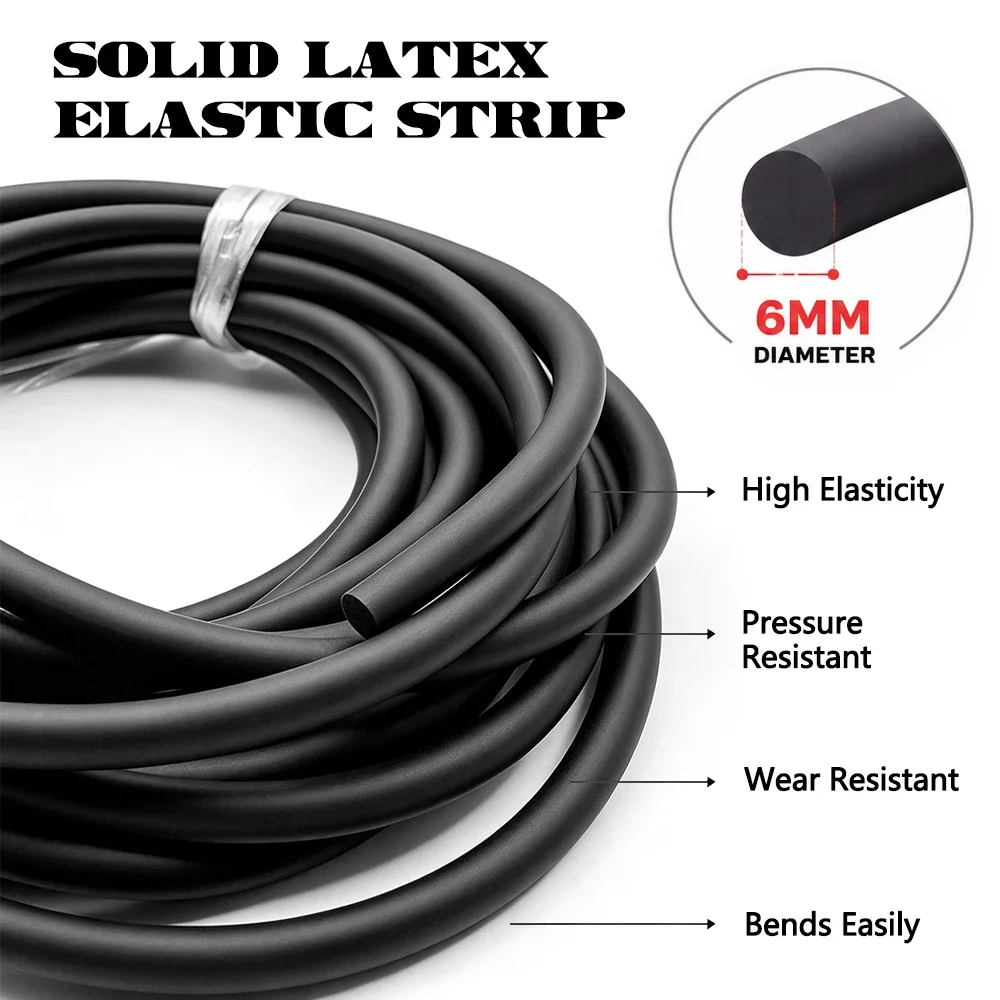 6mm Solid Black Natural Latex Round Strip High Tension Elastic Latex Rope For Slingshot Catapult DIY Fitness Resistance Training