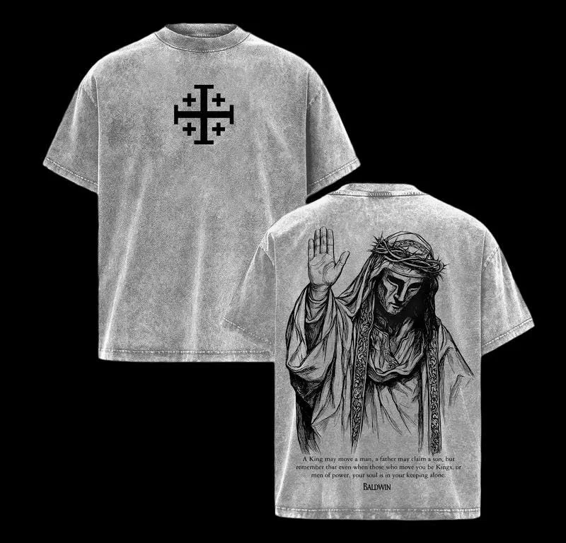 Baldwin IV. Leper King Crusader Jerusalem Cross Washed Grafik-T-Shirt – Detail 4